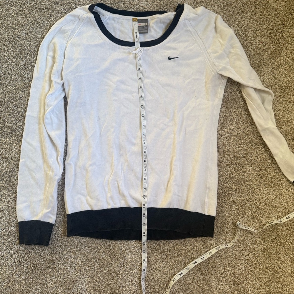 Nike White Long Sleeve Scoop Neck Sweater with Black Trim